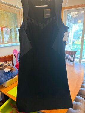 NWT $398 Nanette Lepore Black Rio Grande Leather & Ponte Sheath Dress Size 12